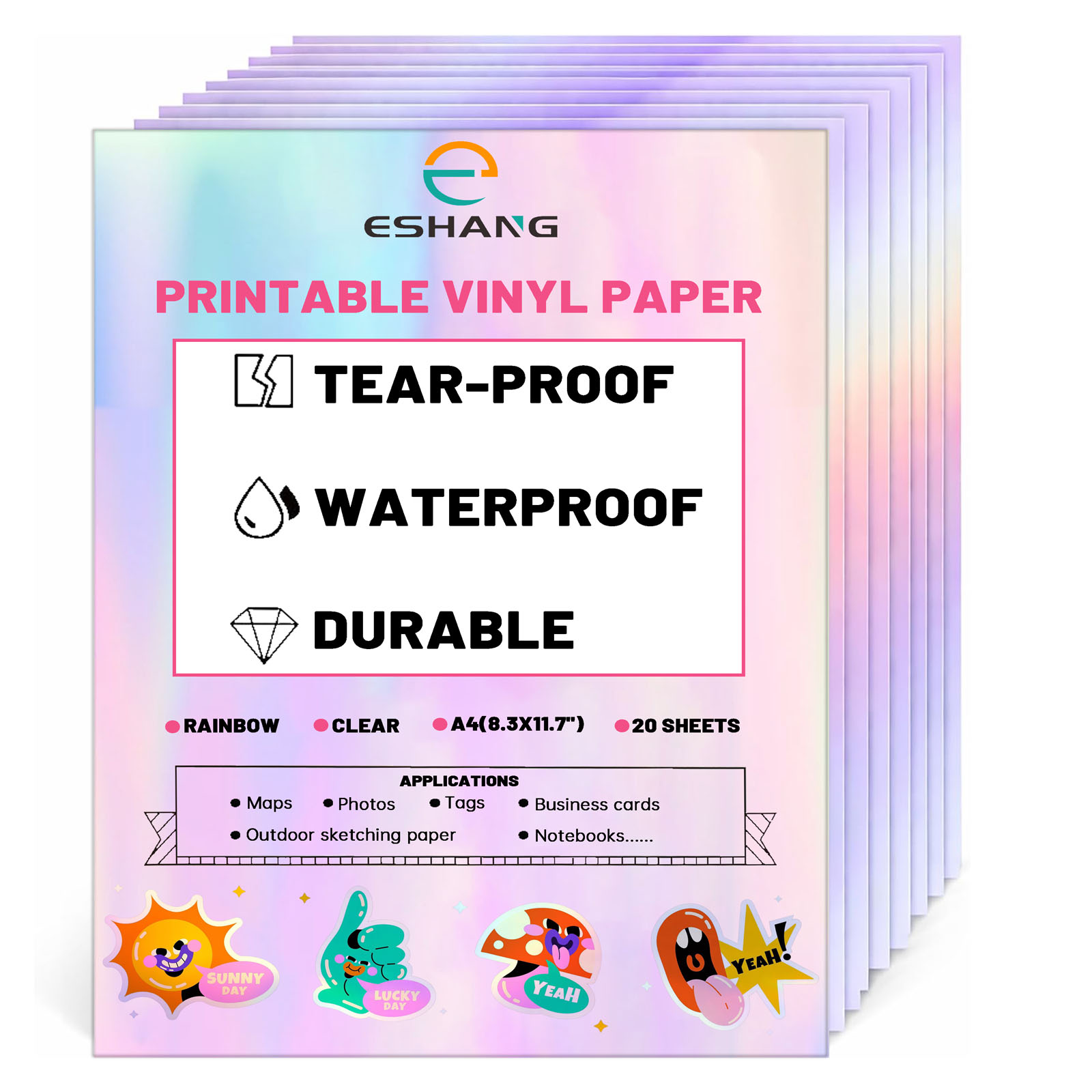 Commercial Vinyl Printing - 20 Sheets Rainbow Clear Holographic Sticker